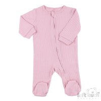 SS4600-DP: Dusty Pink Ribbed Sleepsuit (0-3 Months)